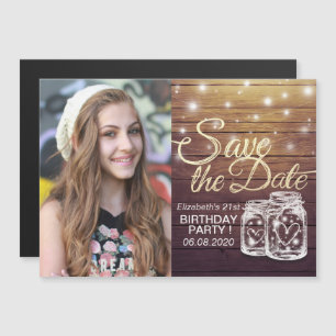 Invitation Magnétique Fête d'Anniversaire Économisez La Date Bois Mason 