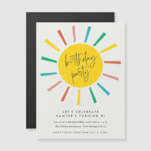 Invitation Magnétique Fête d'anniversaire enfants scénario soleil arc-en