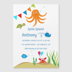 Invitation Magnétique Fête d'anniversaire garçon sous la mer