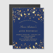 Invitation Magnétique fête d'anniversaire marine bleu or étoiles luxe (Devant / Derrière)