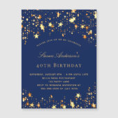 Invitation Magnétique fête d'anniversaire marine bleu or étoiles luxe (Devant)