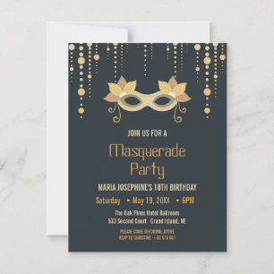 Invitation Magnétique Fête d'anniversaire Masquerade moderne