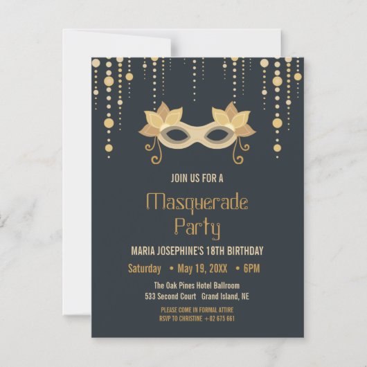 Invitation Magnétique Fête d'anniversaire Masquerade moderne (Recto)