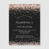 Invitation Magnétique fête d'anniversaire rose noir or parties scintilla (Devant)