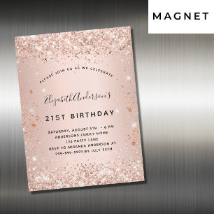 Invitation Magnétique Fête d'anniversaire rose or blush parties scintill