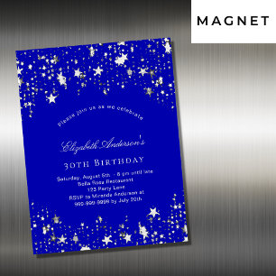 Invitation Magnétique fête d'anniversaire royal bleu étoiles luxe