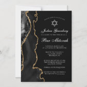 Invitation Magnétique Fête de Bar Mitzvah chic en or noir Agate (Recto)