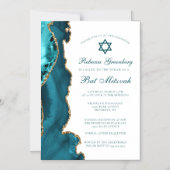 Invitation Magnétique Fête de Bat Mitzvah Chic Turquoise Or Agate (Recto)