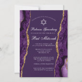 Invitation Magnétique Fête de Bat Mitzvah Chic Violet Or Agate (Recto)