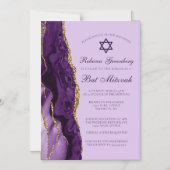 Invitation Magnétique Fête de Bat Mitzvah Pailletée Or Violet (Recto)