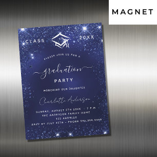 Invitation Magnétique Fête de fin d'études bleu marine paillettes luxe 2