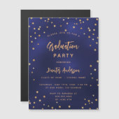 Invitation Magnétique Fête de graduation marine bleu or étoiles luxe (Devant / Derrière)