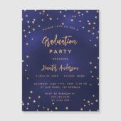 Invitation Magnétique Fête de graduation marine bleu or étoiles luxe (Devant)