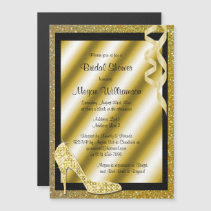 Invitation Magnétique Fête de l'mariée Gold Glittery Stiletto & Streamer