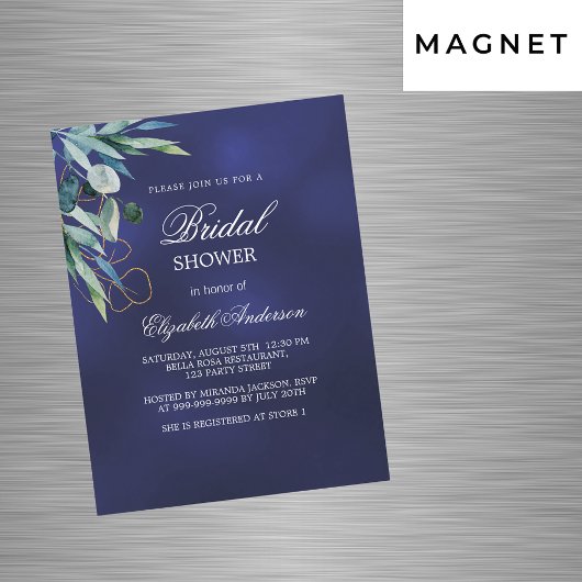 Invitation Magnétique Fête des mariées bleu marine verdure luxe