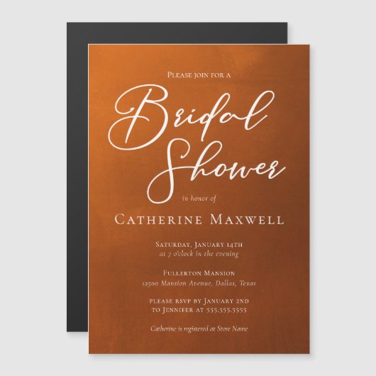 Invitation Magnétique Fête des mariées bohémienne orange brulée rustique (Devant / Derrière)