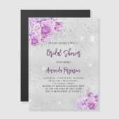Invitation Magnétique Fête des mariées de luxe de fleurs violet rose arg (Devant / Derrière)