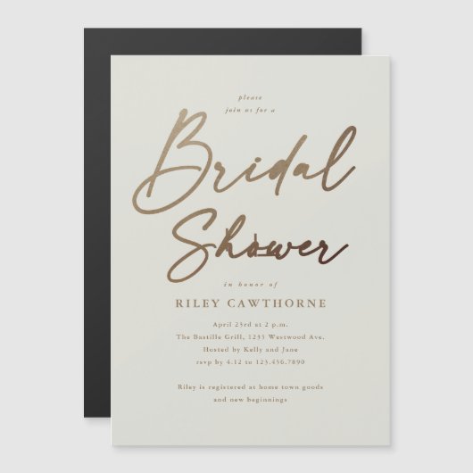 Invitation Magnétique Fête des mariées de script or simple (Devant / Derrière)