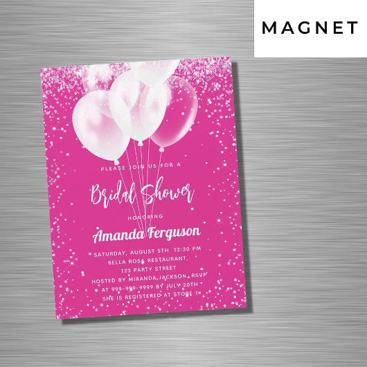 Invitation Magnétique Fête des mariées hot rose blanc ballons luxe