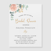 Invitation Magnétique Fête des mariées rose or eucalyptus verdure luxe (Devant)