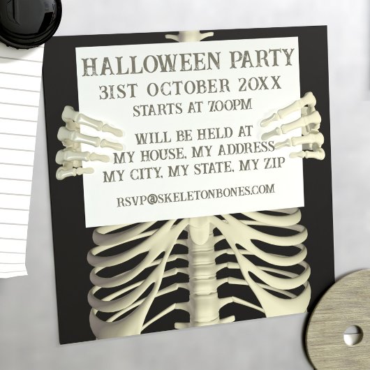Invitation Magnétique Fête d'Halloween squelette effrayant