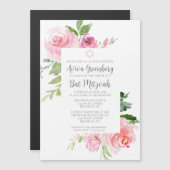 Invitation Magnétique Fête élégante de Bat Mitzvah à l'aquarelle fleurie (Devant / Derrière)