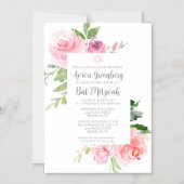 Invitation Magnétique Fête élégante de Bat Mitzvah à l'aquarelle fleurie (Recto)