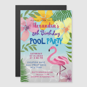 Invitation Magnétique Fête Piscine Flamant rose Rose Anniversaire