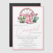 Invitation Magnétique Fête Prénatale Baby Shower Rose Cowgirl Cactus Wes (Devant / Derrière)