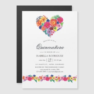 Invitation Magnétique Fête Quinceañera Florale Aquarelle