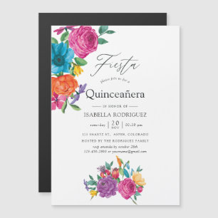 Invitation Magnétique Fête Quinceañera Florale Aquarelle