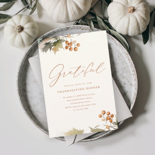 Invitation Magnétique Feuillage de verdure de dîner de Thanksgiving rust