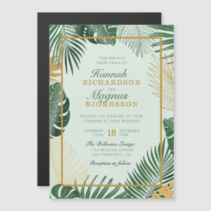 Invitation Magnétique Feuille moderne Green Tropical Palm Mariage tendan