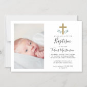 Invitation Magnétique Feuilles simples de l'eucalyptus avec photo de bap (Recto)