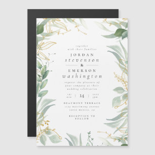Invitation Magnétique Feuilles verts et Mariage de branches d'or