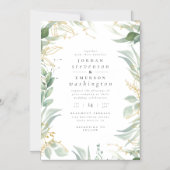 Invitation Magnétique Feuilles verts et Mariage de branches d'or (Recto)