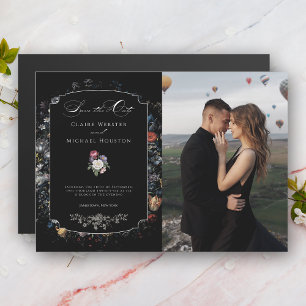 Invitation Magnétique Fine Art Black Floral Calligraphie Enregistrer la