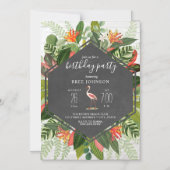 Invitation Magnétique Flamant rose botanique tropical Anniversaire (Recto)