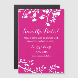 Invitation Magnétique Fleur Blanche Rose Chaud Enregistrer l'aimant Date