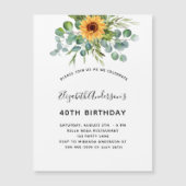 Invitation Magnétique Fleur de soleil d'anniversaire eucalyptus verdure (Devant)