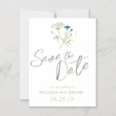 Invitation Magnétique Fleur sauvage blanc vert simple enregistrer la dat (Recto)