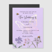 Invitation Magnétique Fleur sauvage papillon rose violet mariage de luxe (Devant / Derrière)
