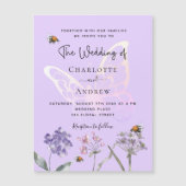 Invitation Magnétique Fleur sauvage papillon rose violet mariage de luxe (Devant)