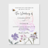 Invitation Magnétique Fleur sauvage papillon violet rose mariage de luxe (Devant)