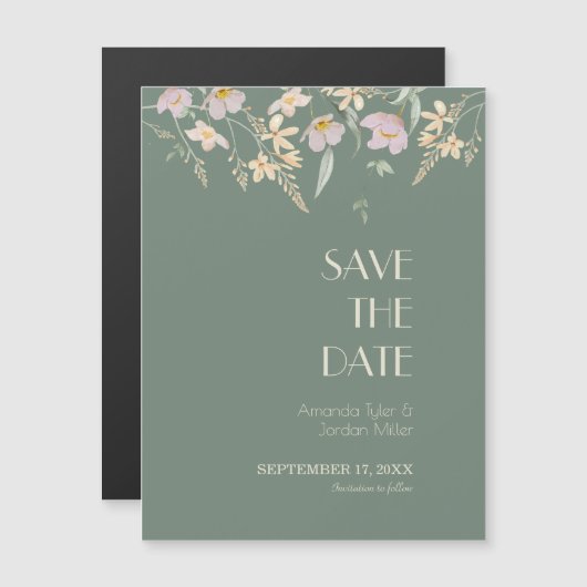Invitation Magnétique Fleur sauvage Sage Deco Mariage Enregistrer la dat (Devant / Derrière)