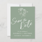 Invitation Magnétique Fleur sauvage simple vert blanc enregistrer la dat (Recto)