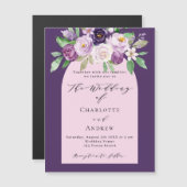 Invitation Magnétique Fleuron rose violet couleur d'eau mariage de luxe (Devant / Derrière)