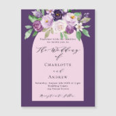Invitation Magnétique Fleuron rose violet couleur d'eau mariage de luxe (Devant)