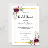 Invitation Magnétique Fleurons de douche nuptiale or vert boho bordeaux (Recto)