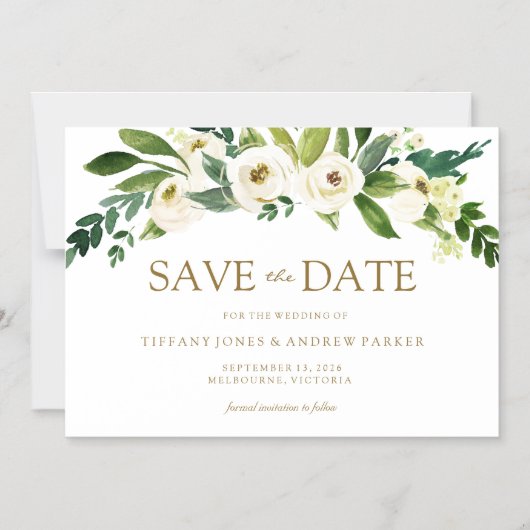Invitation Magnétique Fleurs Blanches Fleurissant Mariage Sauver La Date (Recto)